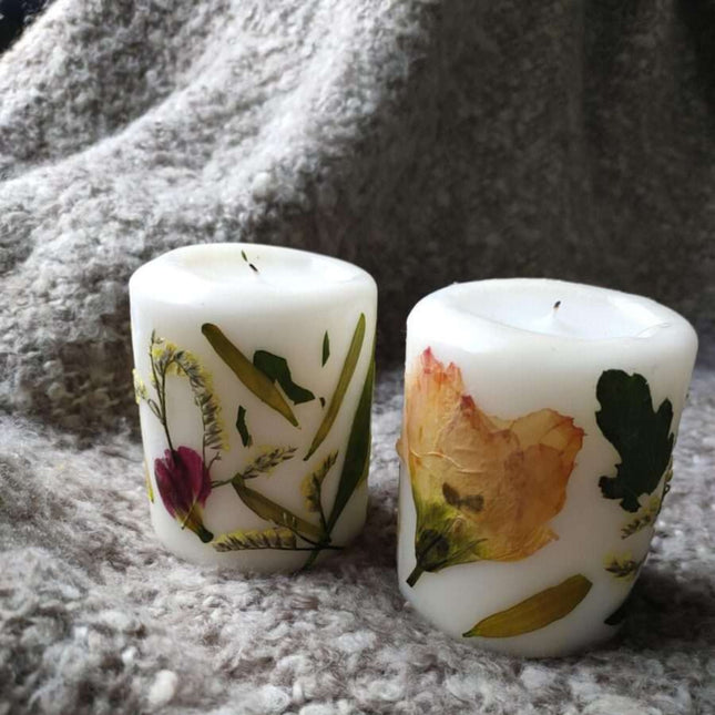 Kaarsen versieren met gedroogde bloemen - DIY pakket